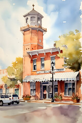 old town country watercolor sketch