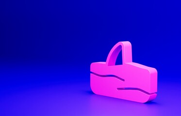 Pink Shark fin in ocean wave icon isolated on blue background. Minimalism concept. 3D render illustration