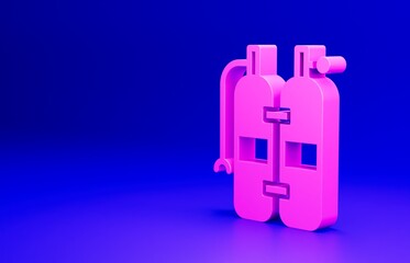Pink Aqualung icon isolated on blue background. Oxygen tank for diver. Diving equipment. Extreme sport. Sport equipment. Minimalism concept. 3D render illustration