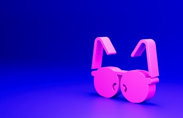 Pink Glasses icon isolated on blue background. Eyeglass frame symbol. Minimalism concept. 3D render illustration