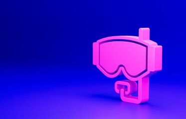 Pink Diving mask icon isolated on blue background. Extreme sport. Diving underwater equipment. Minimalism concept. 3D render illustration