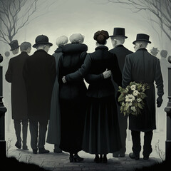 Family at a funeral. Generative AI.