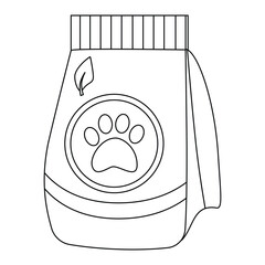 A large package of food for animals, cats, with a label with a paw.