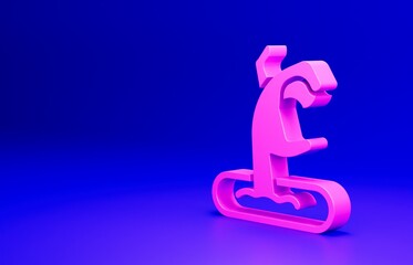 Pink Zombie hand icon isolated on blue background. Arm monster dead. Happy Halloween party. Minimalism concept. 3D render illustration