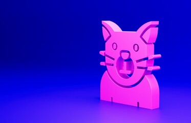 Pink Cat icon isolated on blue background. Animal symbol. Happy Halloween party. Minimalism concept. 3D render illustration
