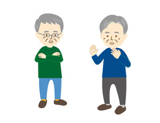 Obraz premium 散歩の途中に、ご近所さんと会話をするシニアの男性