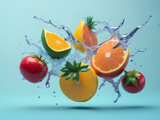 Fototapeta na wymiar fruits orange and water splash generated Ai
