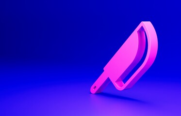Pink Knife icon isolated on blue background. Cutlery symbol. Happy Halloween party. Minimalism concept. 3D render illustration