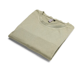 Folded green t-shirt on white background