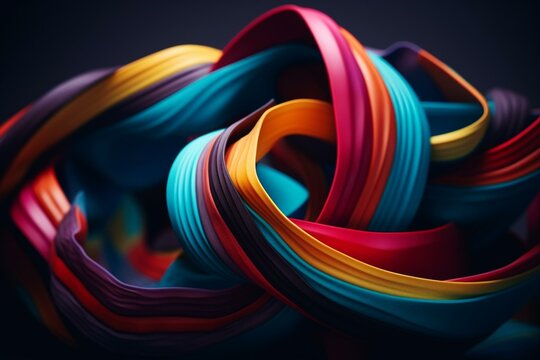 Colorful 3D ribbons create a ripple effect for an abstract background. Rendered with space for text. Generative AI © Amara