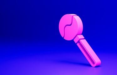 Pink Lollipop icon isolated on blue background. Food, delicious symbol. Happy Halloween party. Minimalism concept. 3D render illustration