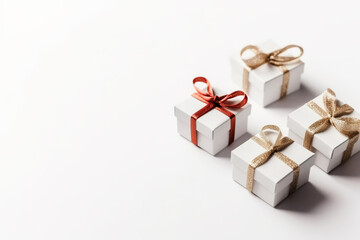 Fototapeta premium Christmas gift box against white background. Holiday greeting card. Generative Ai.