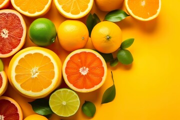 Fototapeta premium Assortment of colorful ripe tropical fruits. Top view, generative ai.