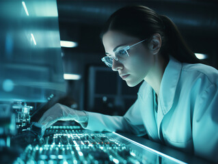 Female scientist or engineer doing research. A.I Generated