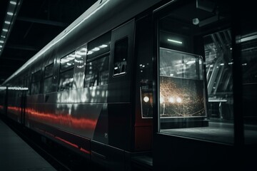 Contemporary train with illuminated display. Generative AI