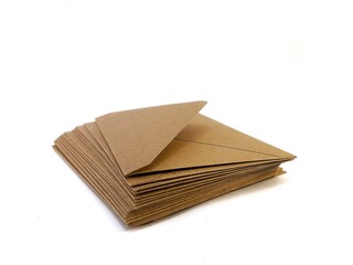 Brown paper textured envelope single multiple object isolated on white background