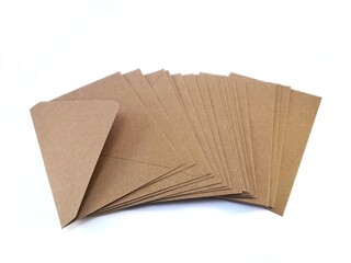 Brown paper textured envelope single multiple object isolated on white background