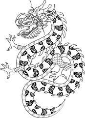 Traditional chinese dragon outline vector illustration. Zodiac sign. Sacred animal, a symbol of goodness and power. Asian, japanese mascot and tattoo or T-shirt vector illustration.