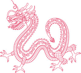 Traditional chinese red dragon outline vector illustration. Zodiac sign. Sacred animal, a symbol of goodness and power. Asian, japanese mascot and tattoo or T-shirt vector illustration.