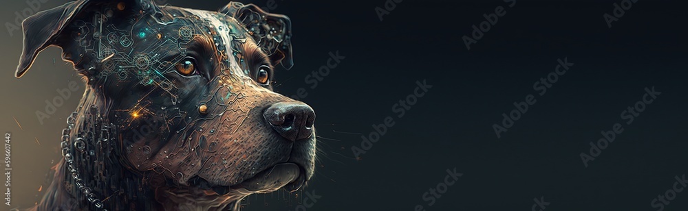 Wall mural digital dog with codes and programmes. cyberpunk painting. digital designer art. abstract surreal il