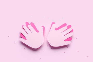 Paper palms for Friendship Day on pink background