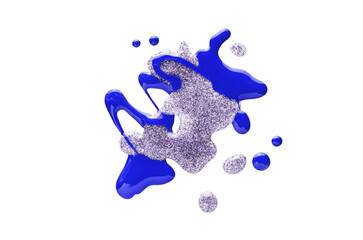 Cosmetic silver metallic shimmer and deep blue sample nail polish or gel polish or shimmering make up pigment swatch isolated on white