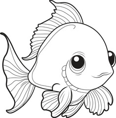 Cute fish cartoon. Black and white lines. Coloring page for kids. Activity Book.
