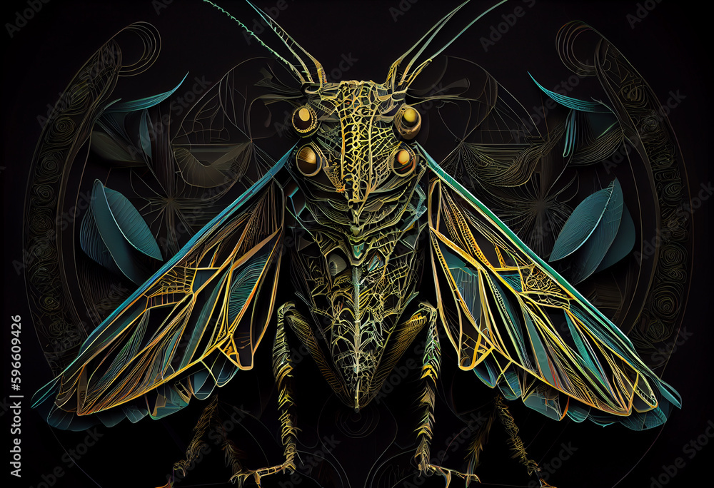 Aufkleber Beautiful abstract illustration of an Grasshopper background. Generative AI technology.
