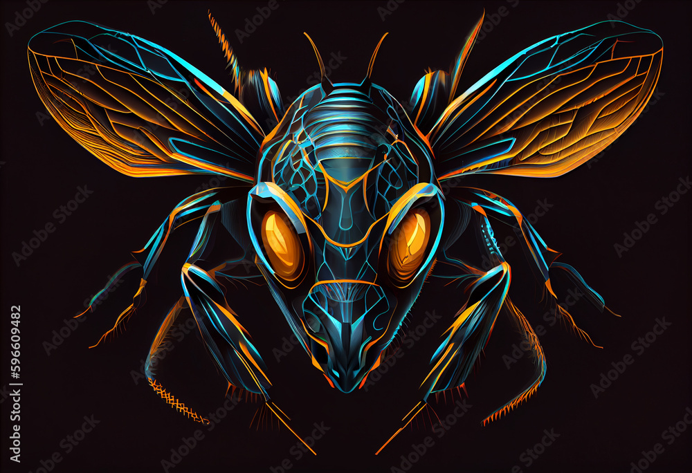 Poster Beautiful abstract illustration of an Hornet background. Generative AI technology.