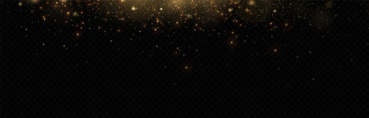 Golden glitter.Light effect.Glittering particles background. Gold dust on a transparent background.