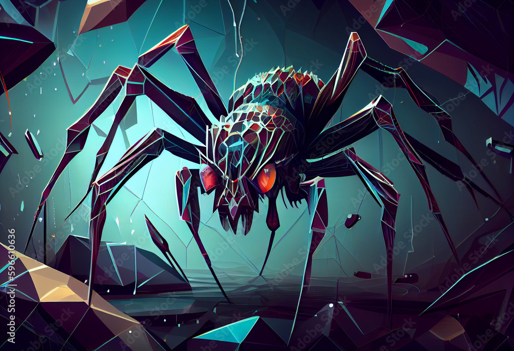 Poster Beautiful abstract illustration of an Spider background. Generative AI technology.
