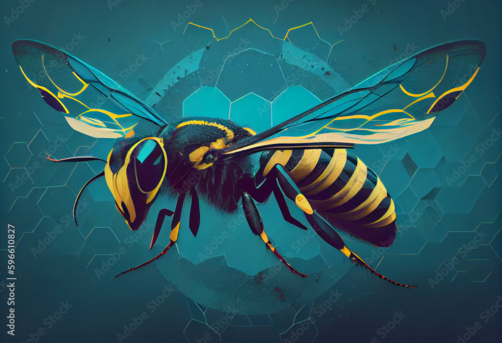 Poster beautiful abstract illustration of an wasp insect background. generative ai technology.