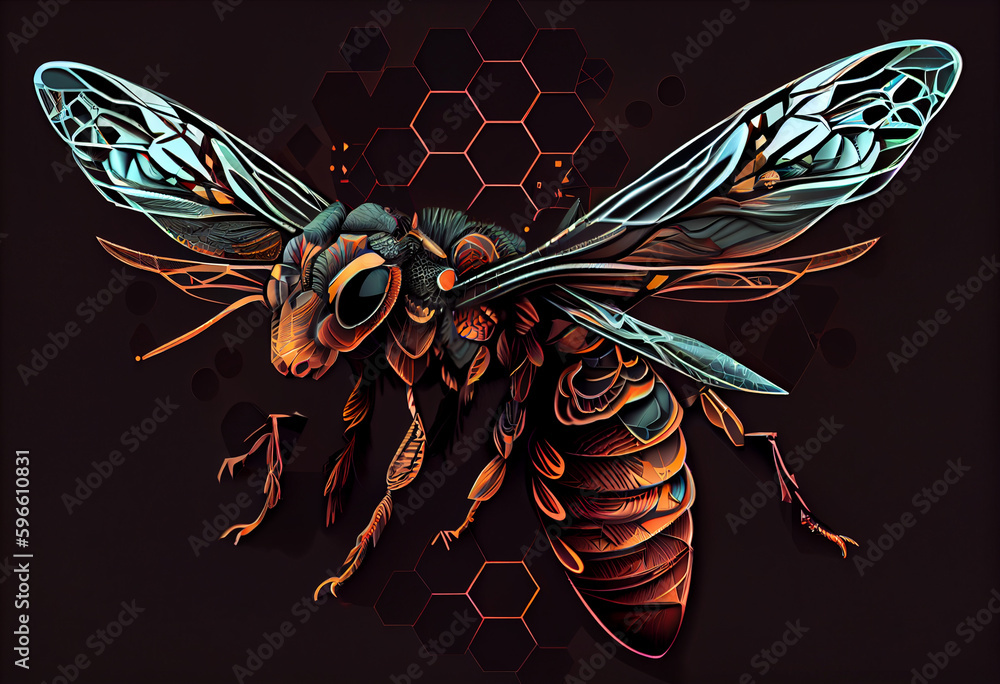 Poster beautiful abstract illustration of an wasp insect background. generative ai technology.