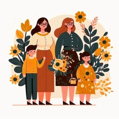 Fototapeta na wymiar Happy mother's day vector with daughter and son
