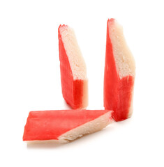 Tasty cut crab sticks isolated on white background © Pixel-Shot