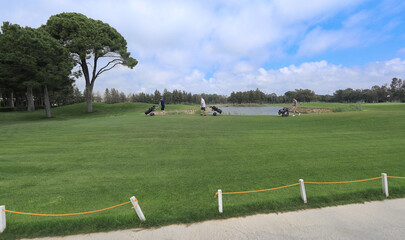man playing golf on a green field
