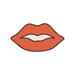 Vector illustration of groovy style lips. Isolated white background