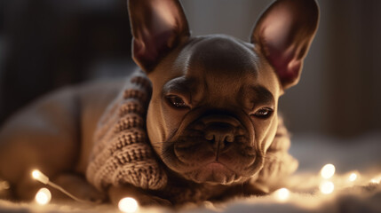 Adorable Puppy Squinting and Ready for Nap. Small Dog on Cozy Soft Background. AI Generative