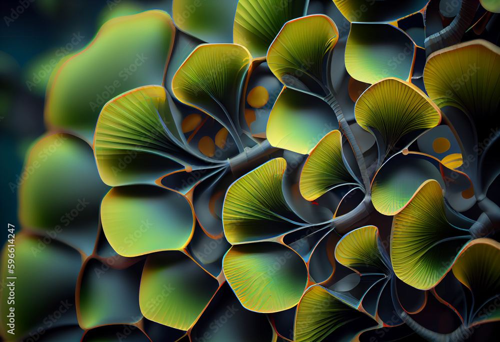 Poster Beautiful abstract illustration of an Ginkgo biloba - improves memory and cognitive function. Generative AI technology.

