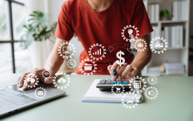 Hand businessman doing finances and calculate on desk about cost at home office..
