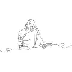 Vector One Line Drawing of a DJ in action
