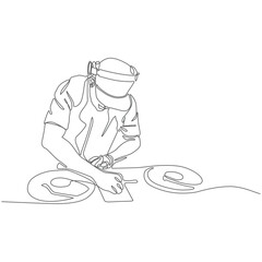 Vector One Line Drawing of a DJ in action