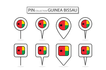 Set of flat pin Guinea Bissau flag  icon in diverse shapes flat pin icon Illustration Design.