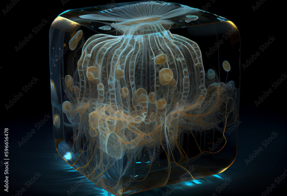 Poster beautiful abstract illustration of an jellyfish background. generative ai technology.