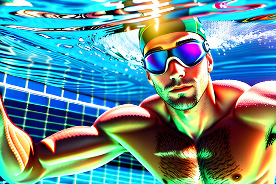 Swimmer in swimming pool. AI generated illustration, sports concept.