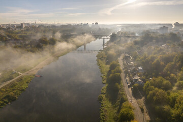 panoramic view from a high altitude on river in the forest