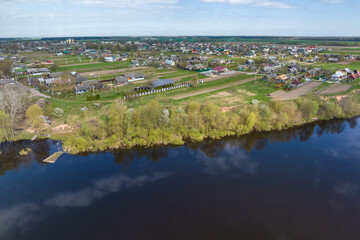 panoramic view from a high altitude on river in the forest