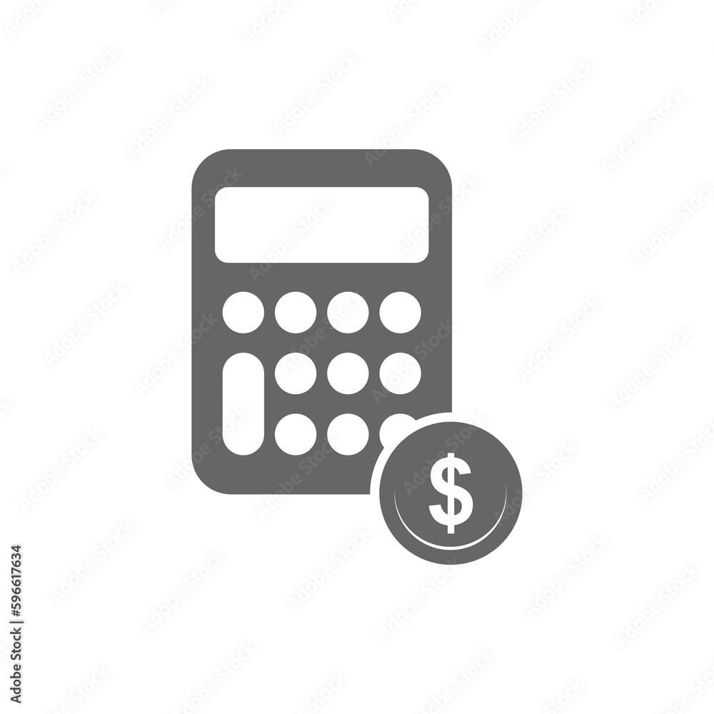 Poster calculator with dollar symbol icon isolated on transparent dark background