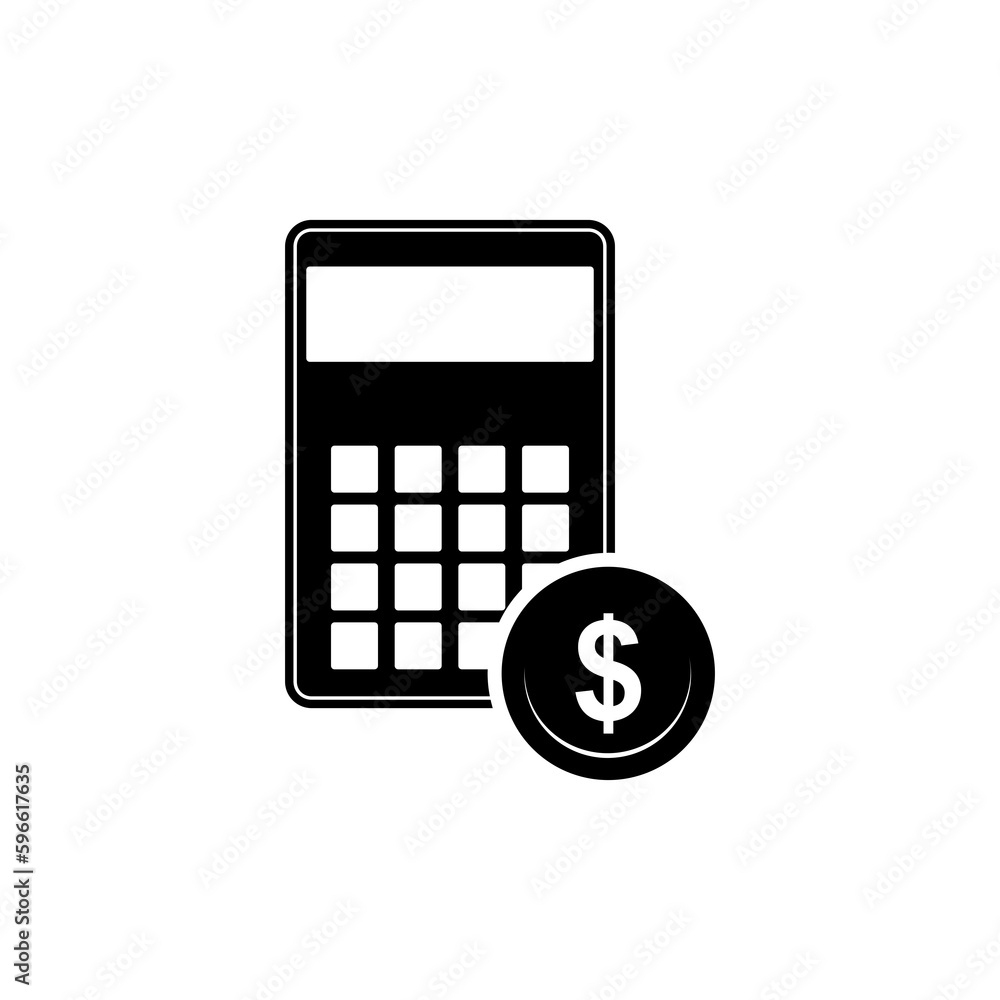 Poster calculator with dollar symbol icon isolated on transparent dark background