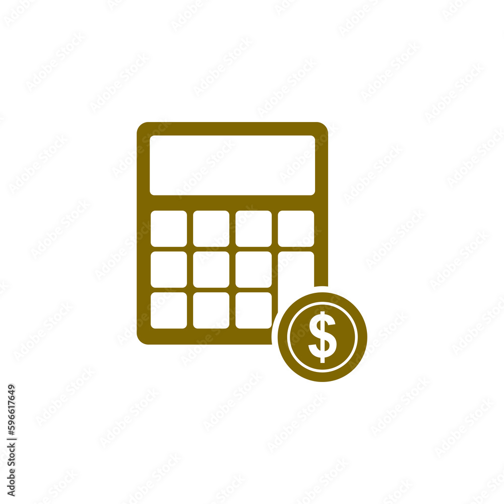 Poster calculator with dollar symbol icon isolated on transparent dark background